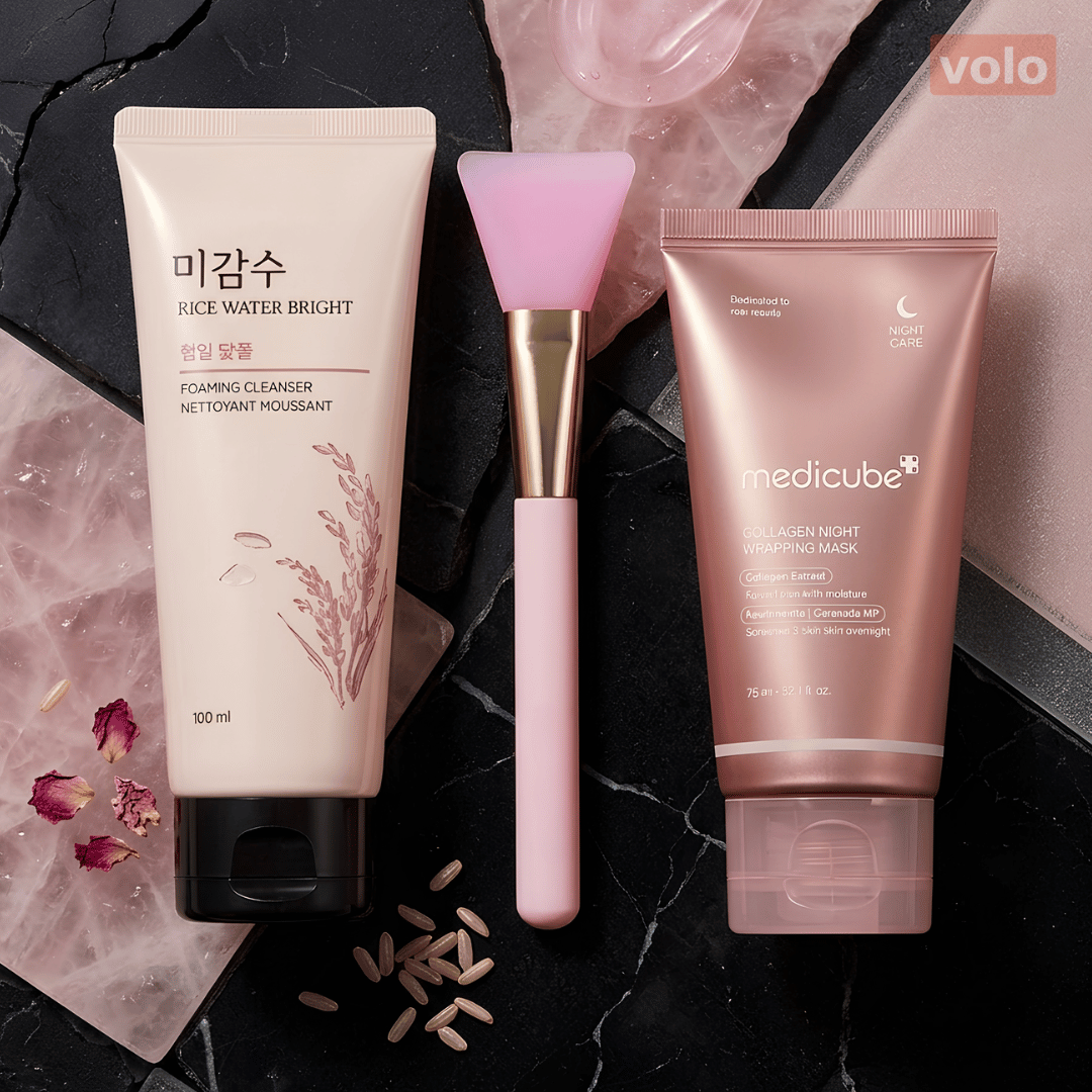 3 pc. Rice Water Face Wash and Mask with Brush